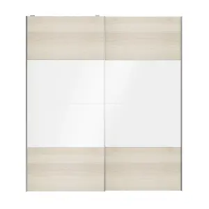 Atomia Panelled White oak effect High gloss 2 door Sliding Wardrobe Door kit (H)2250mm (W)2000mm