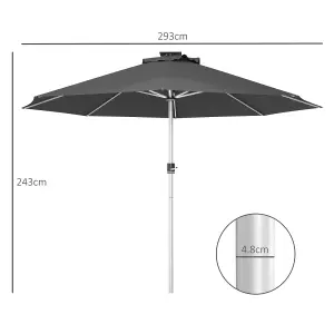 Outsunny Solar Patio Garden Parasol with Lights for Outdebor, Charcoal Grey