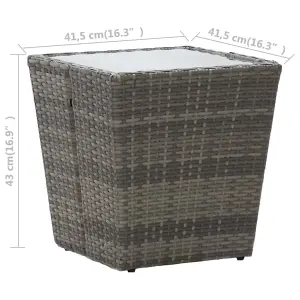 Berkfield Tea Table Grey 41.5x41.5x43 cm Poly Rattan and Tempered Glass