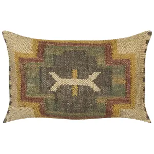 Throw Cushion PULICAT Jute 30 x 50 cm Geometric Green