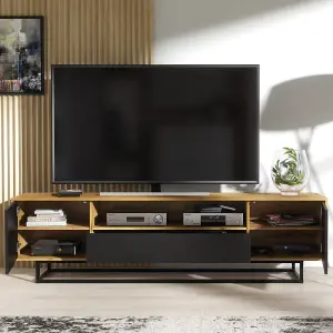 TV Unit 200cm Sideboard Cabinet Cupboard TV Stand Living Room Oak&Black