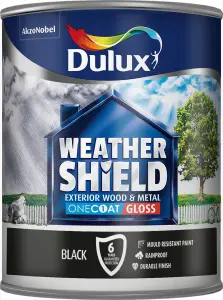 Dulux Weathershield Black Gloss Exterior Metal & wood paint, 750ml, 12m²