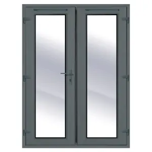 Clear Glazed Grey uPVC French Door setwith2panes , (H)2090mm (W)1490mm External