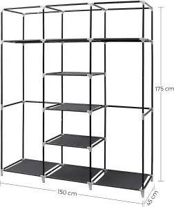 AMOS Fabric Canvas Wardrobe Clothes Organiser Storage Shelves with Zipped Doors Grey