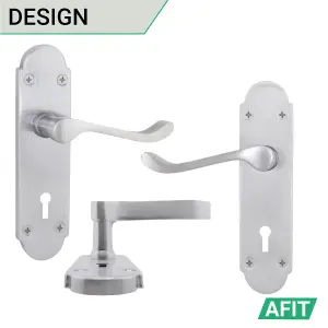 AFIT Satin Chrome Door Handle Key Lock Set - Victorian Scroll Shaped - 1 Pair of Internal Door Handles, Hinges 76mm, Lock 64mm