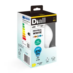 Diall B22 3.4W 470lm Milky A60 Neutral white LED Filament Light bulb