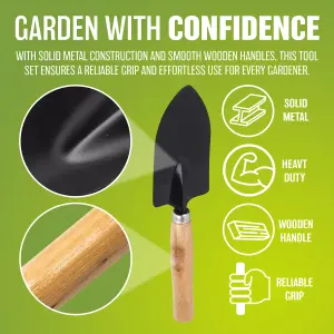 3pc Wood Wooden Gardening Garden Hand Tool Set Cultivator Fork Trowel Shovel Kit