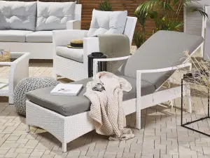 Sun Lounger with Cushion PE Rattan White VASTO