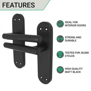 AFIT Matt Black Door Handles Latch T-Bar Door Handle on Backplate 175x42mm Latchset