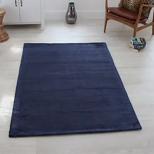 Plain Navy Modern Handmade Rug For Dining Room Bedroom & Living Room-160cm X 230cm