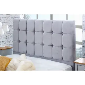 Capri Plush Bed Frame With Cubed Headboard - Grey