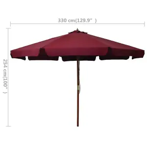 Berkfield Outdoor Parasol with Wooden Pole 330 cm Burgundy