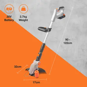 VonHaus Cordless Grass Trimmer, Electric Lawn Trimmer/Edger for Flower Beds & Lawns, 20V Battery, Extendable Telescopic Handle