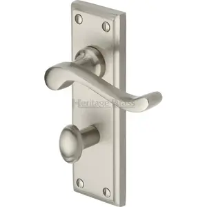 Heritage Door Handle for Bathroom Edwardian Design (Set of 2) Satin Nickel