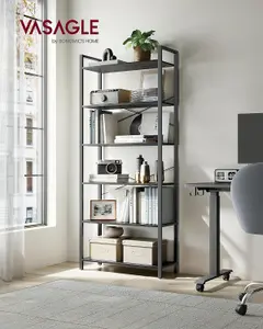 VASAGLE Tall Bookshelf, Shelving Unit, 6-Tier Bookcase, Free-Standing Shelf Unit, Shelving Rack, Ebony Black and Ink Black