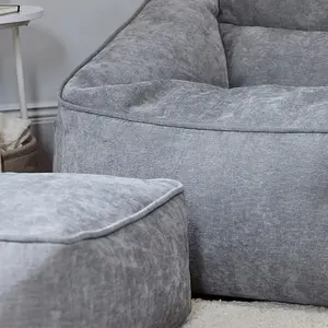 icon Natalia Chenille Armchair Bean Bag and Footstool Set Grey Giant Bean Bag Chair