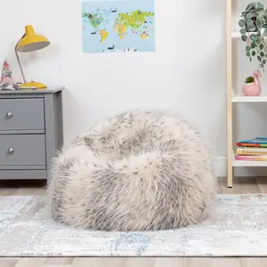 Icon Kids Faux Fur Fluffy Bean Bag Chair Snow Leopard