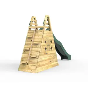 Rebo Children's Wooden Free Standing 10ft Kids Water Slide with Adventure Wall and Den - Green