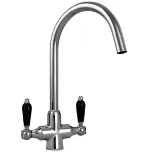 Astini Colonial Chrome & Black Ceramic Handle Twin Lever Kitchen Mixer Tap