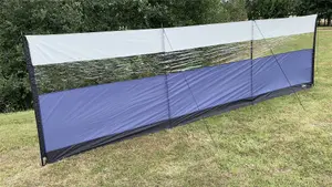 Vanilla Leisure WindGuard Windbreak 5m Blue, 3 Panels With Panoramic Windows, Poles, Pegs, Guylines And Bag