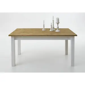 Pine Solid Wood Dining Table White/Brown / 78cm H x 140cm W x 90cm D