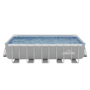 Dellonda 21FT Deluxe Steel Frame Swimming Pool Rectangular With Step Ladder