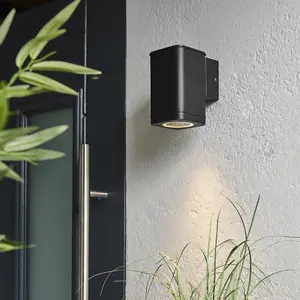 Non Automatic Outdoor Wall Light - Textured Black & Glass - Exterior Downlight