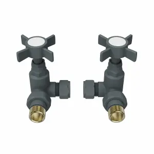 Right Radiators Traditional Cross Head Corner Heated Towel Rail Radiator Valves Anthracite Pair