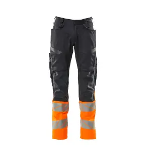 Mascot Accelerate Safe Trousers with Kneepad Pockets - Dark Navy/Hi-Vis Orange   (28.5) (Leg Length - Regular)