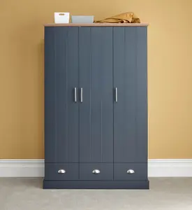 GFW Kendal 3 Door 3 Drawer Wardrobe Slate Blue