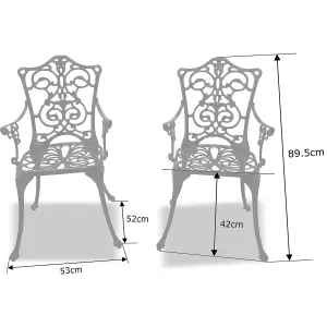 Homeology Tabreez 2-Large Garden and Patio Bistro Chairs with Armrests in Cast Aluminium Black