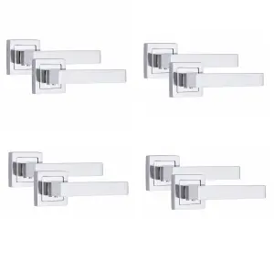 4 Pair Delta Design Door Handles Square Rose Polished Chrome Finish