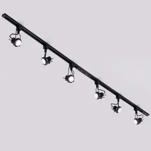 Litecraft Greenwich Black 6 Head 2m Straight Kitchen Ceiling Light with LED Bulbs