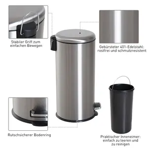 Stainless Steel 30 Litre Step on Rubbish Bin