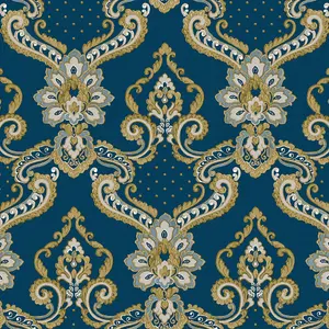 Galerie Opulence Navy Blue Gold Luxury Italian Damask Embossed Wallpaper