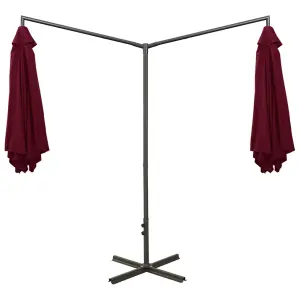 Berkfield Double Parasol with Steel Pole Bordeaux Red 600 cm