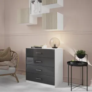 Atomia Matt & high gloss white & anthracite 4 Drawer Deep Chest of drawers (H)804mm (W)750mm (D)466mm