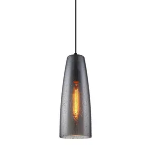 Luminosa Modern Hanging Pendant Black 1 Light  with Smoky Shade, E27