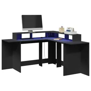 Berkfield Desk with LED Lights Black 152x152x91 cm Engineered Wood