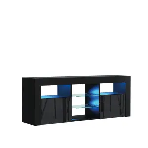 Pulse TV Unit 145cm Black High Gloss Doors with LED Lighting - Creative Furniture