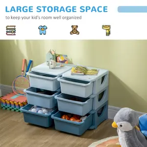 HOMCOM Kids Storage Unit Toy Box Vertical Dresser with Six Drawers - Blue