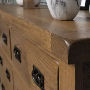 Elm Home And Garden Wide 6 drawer Chest Of Rustic Oak Drawers 78cm High x 128cm Wide x 40cm Deep