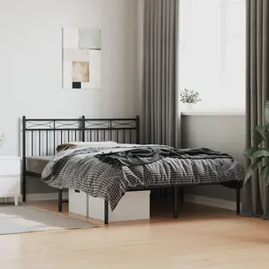 Berkfield Metal Bed Frame with Headboard Black 140x190 cm