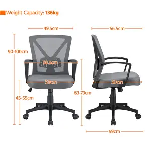 Yaheetech Ergonomic Mid-back Swivel Mesh Office Chair - Dark Grey