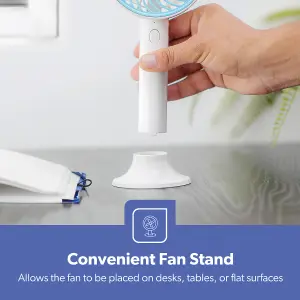 GEEPAS Hand Held Fan, Portable & Foldable, Type C Rechargeable with 3 Speeds, Battery Operated, Blue