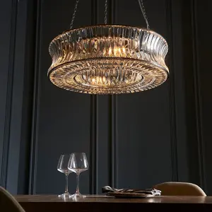 Luminosa Vittoria Pendant Ceiling Light Bright Nickel Plate, Crystal And Clear Glass