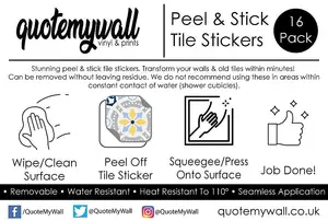 QuoteMyWall Black & Beige Tile Stickers Pack Peel & Stick Tile Decals For Kitchen & Bathroom (16 Pack)