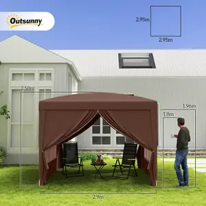 Outsunny 3x3 m Pop Up Gazebo Party Tent Canopy Marquee with Storage Bag Coffee