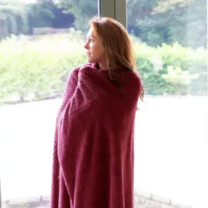 Snug Rug Blanket Luxury Sherpa Fleece Sofa TV Throw Gift Blankets 127x178cm - Mulberry Red