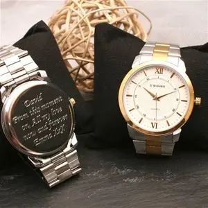 Gents Engraved Wrist Watch Silver And Gold Plated Alloy